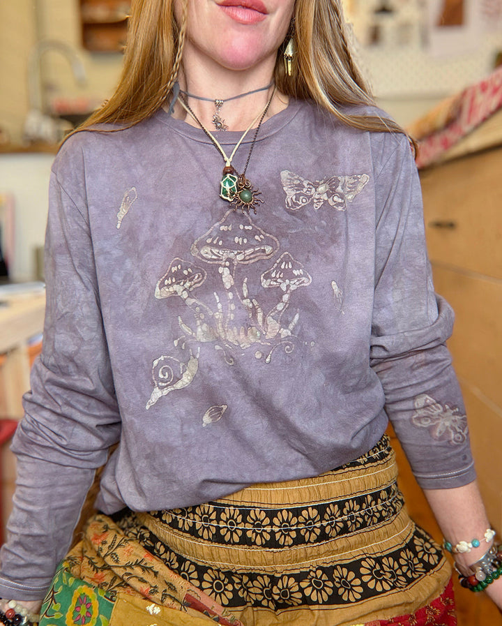 Pre-Order - Twilight Garden Batik, Handcrafted Slow Made Organic Long Sleeve Tee