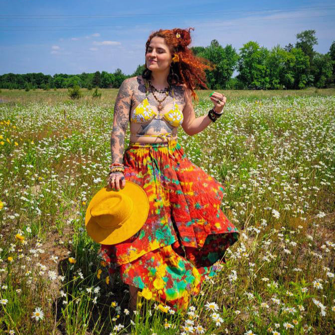 Pixie Hem Tie Dye Maxi Skirt, Handmade Fair Trade Layered Cotton Rainbow Hippie Fairy Skirt