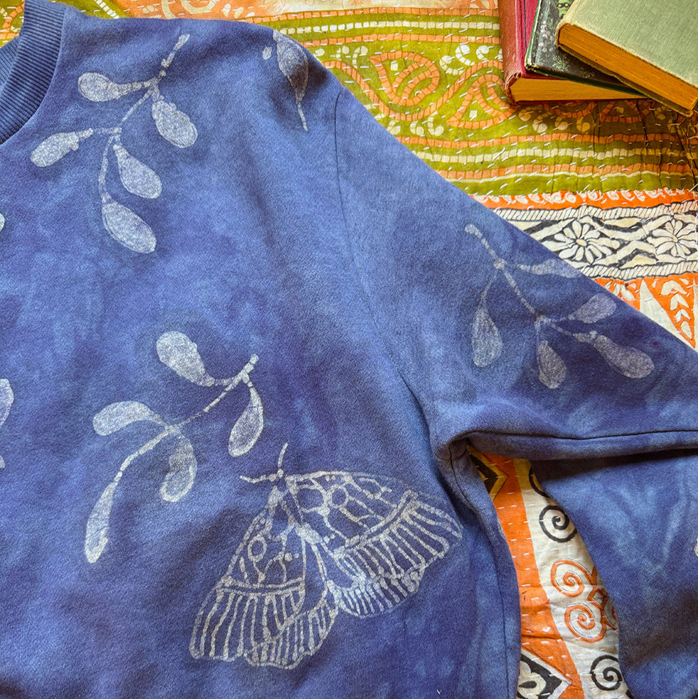 Indigo Moth Batik Sweater – Hand Dyed Organic Cotton | Lulu Earth