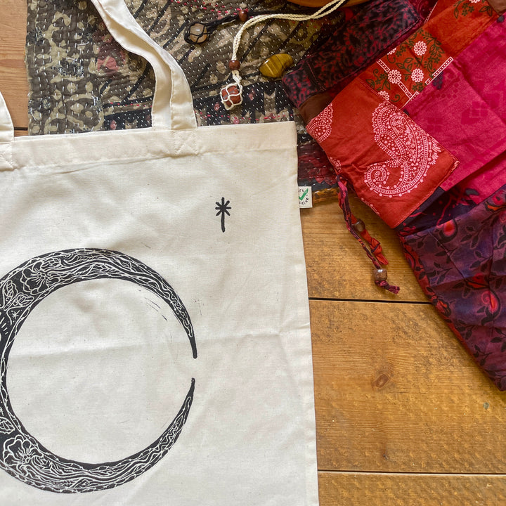 Moon Craft Ethical Tote Bag - Block Printed, Organic Climate Neutral Cotton Shopper Bag