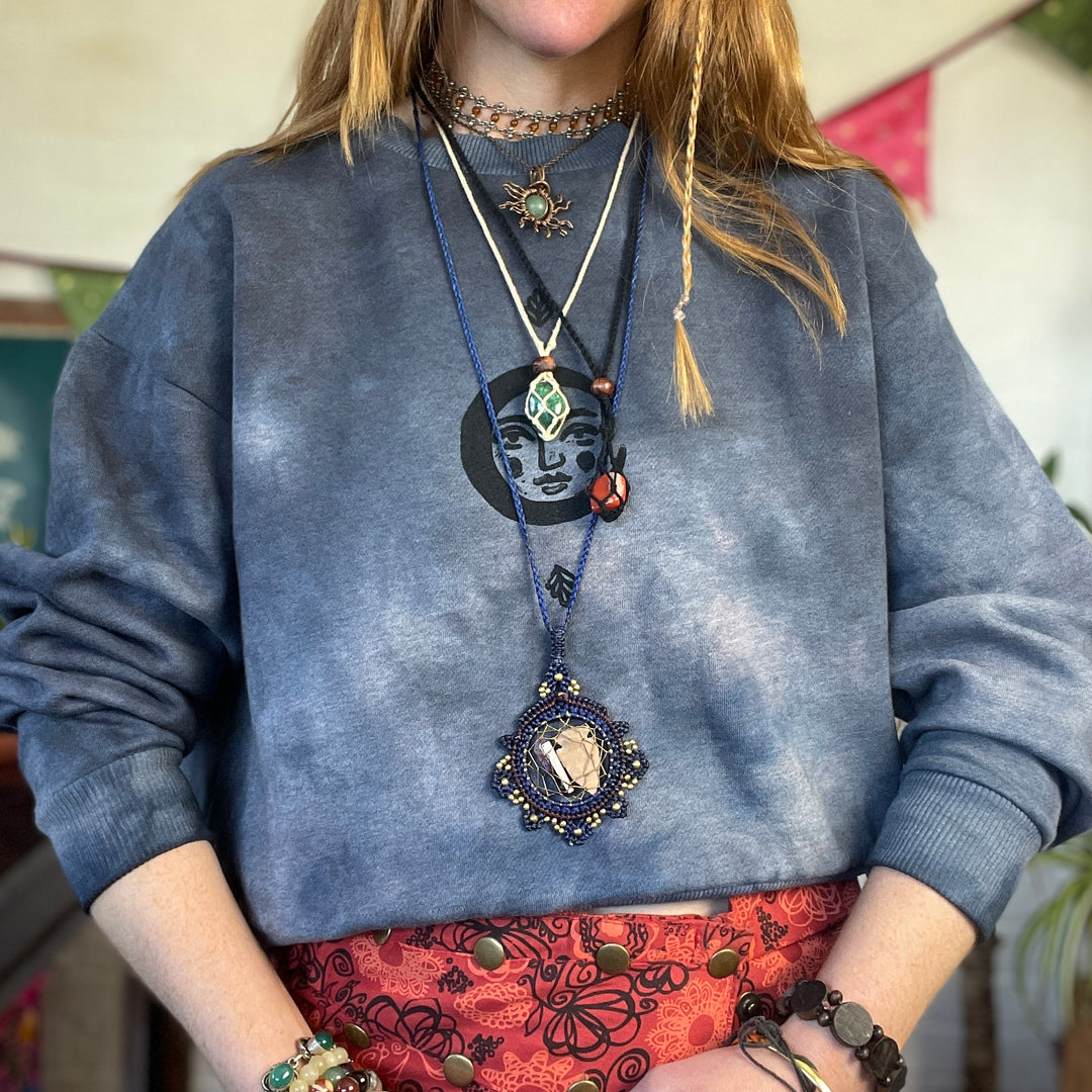 Macrame Crystal Holder Necklace, With Precious Stone