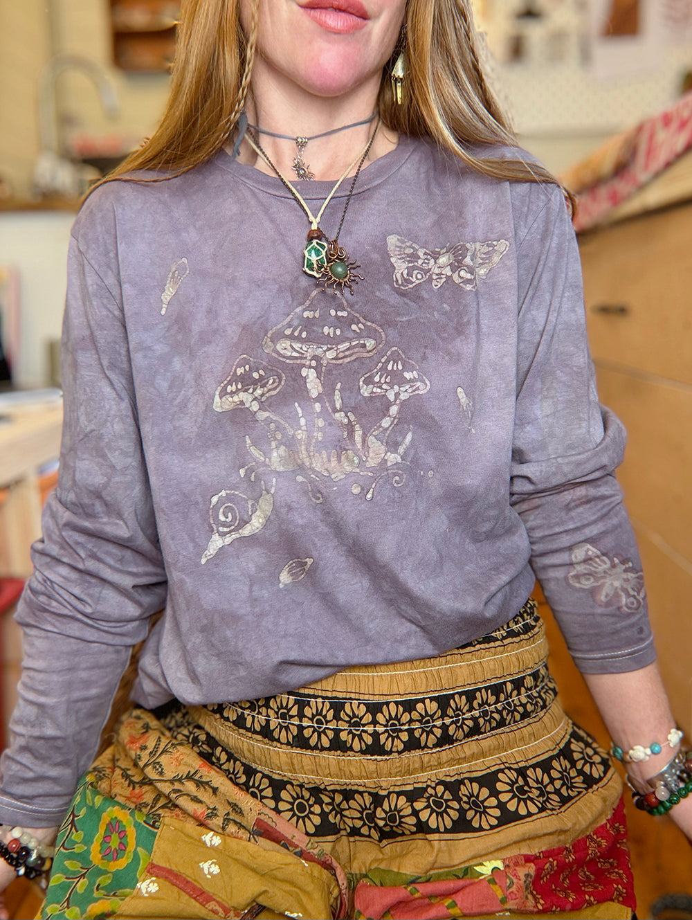 Pre-Order - Twilight Garden Batik, Handcrafted Slow Made Organic Long Sleeve Tee