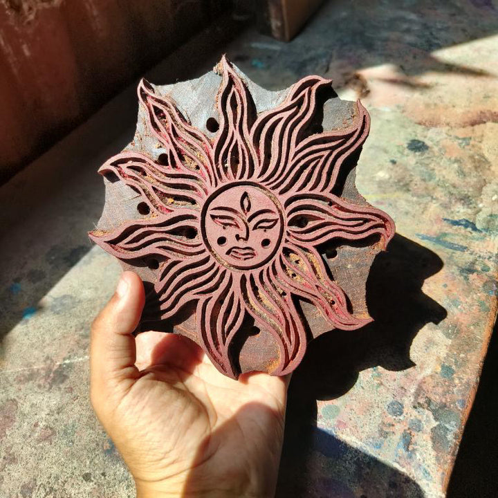 Palolem Goddess Halter Crop Top, Block Print Sun, Hand Dyed Ochre Top