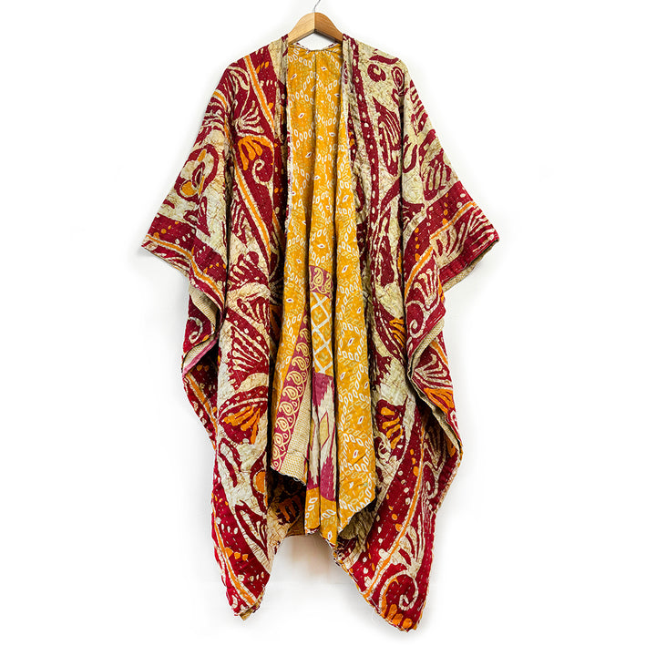 Kantha Kimono Handmade Fair Trade Indian Recycled Cotton Red & Ochre Earth Kantha