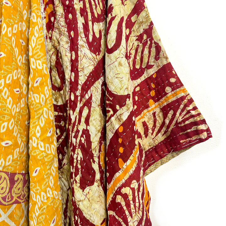 Kantha Kimono Handmade Fair Trade Indian Recycled Cotton Red & Ochre Earth Kantha