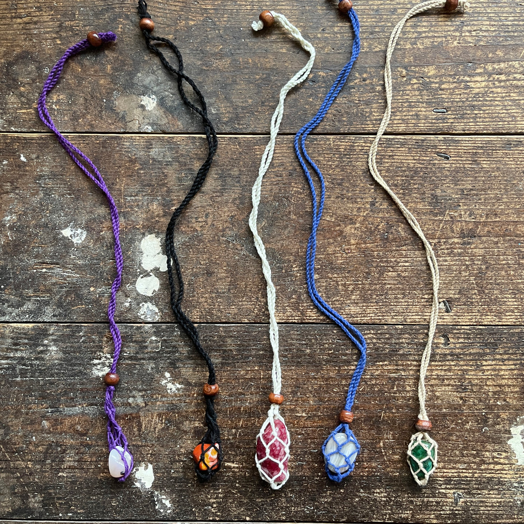Macrame Crystal Holder Necklace, With Precious Stone