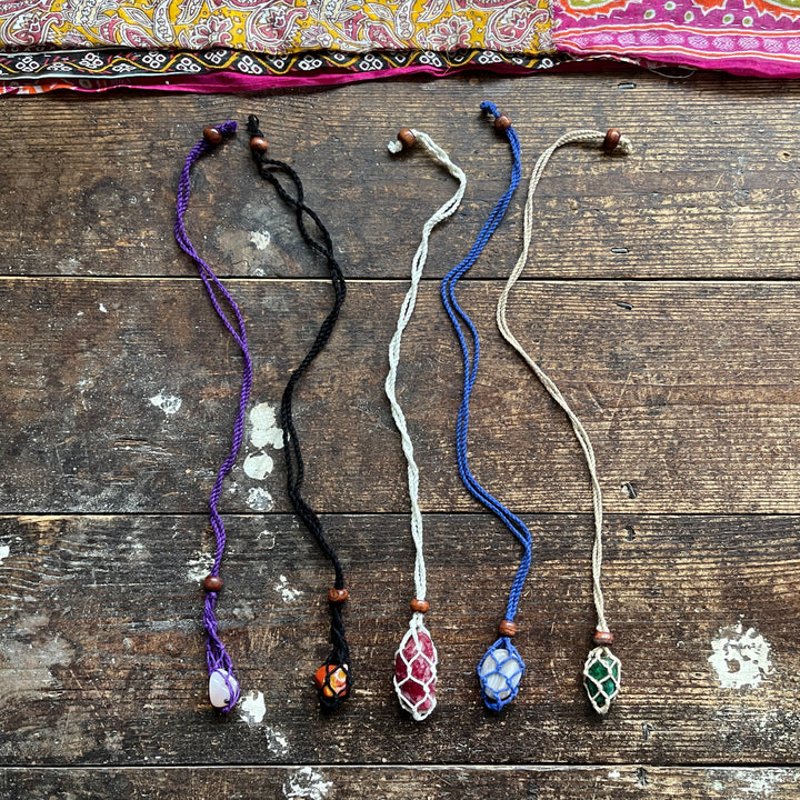 Macrame Crystal Holder Necklace, With Precious Stone
