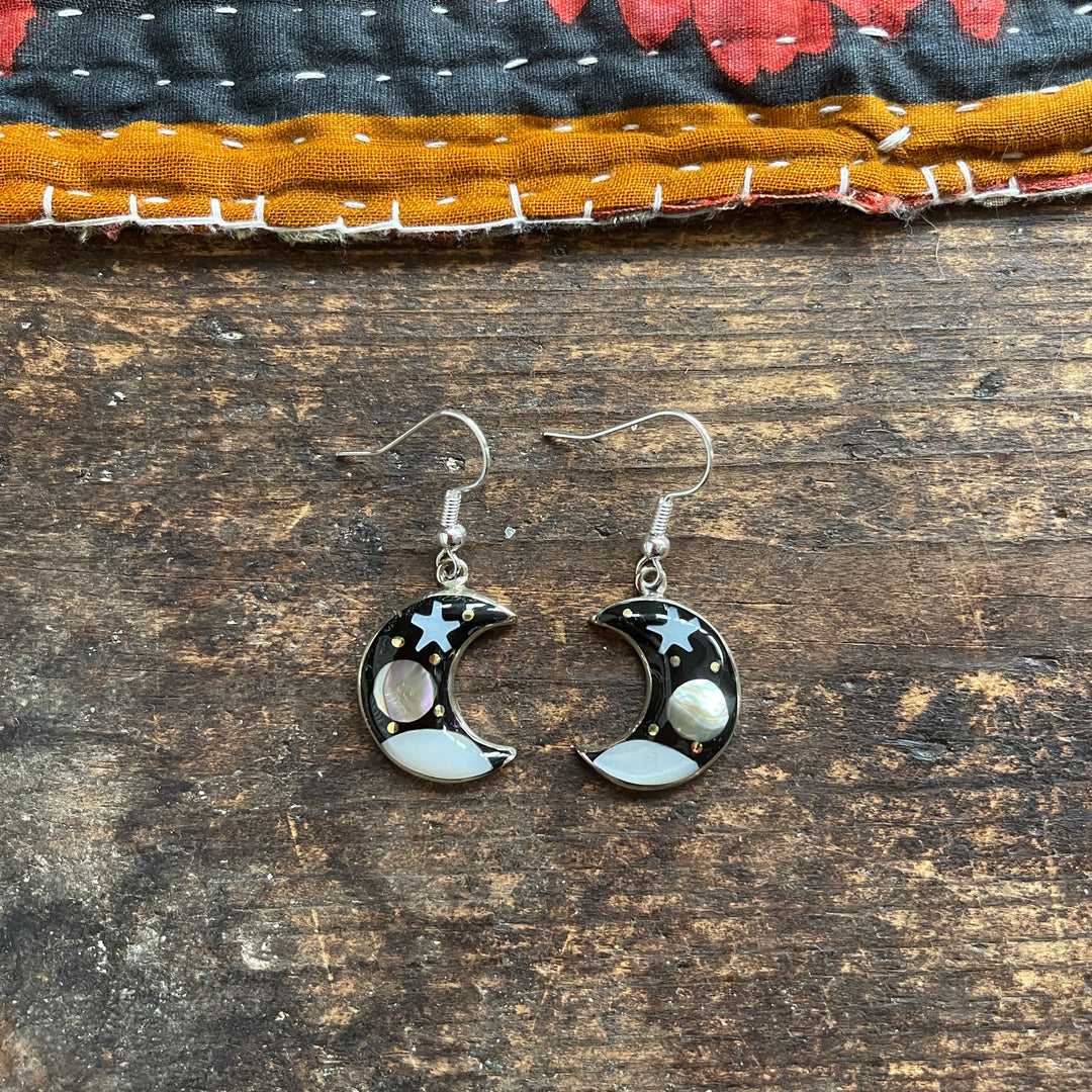 Crescent Moon Celestial Earrings Fair Trade Handmade