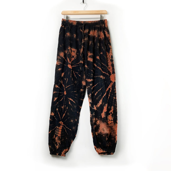 Tie Dye Cotton Harem Style Trousers - Hand Made Fair Trade Rusty Orange Loose Fit Hippie Boho Unisex Pants One Size