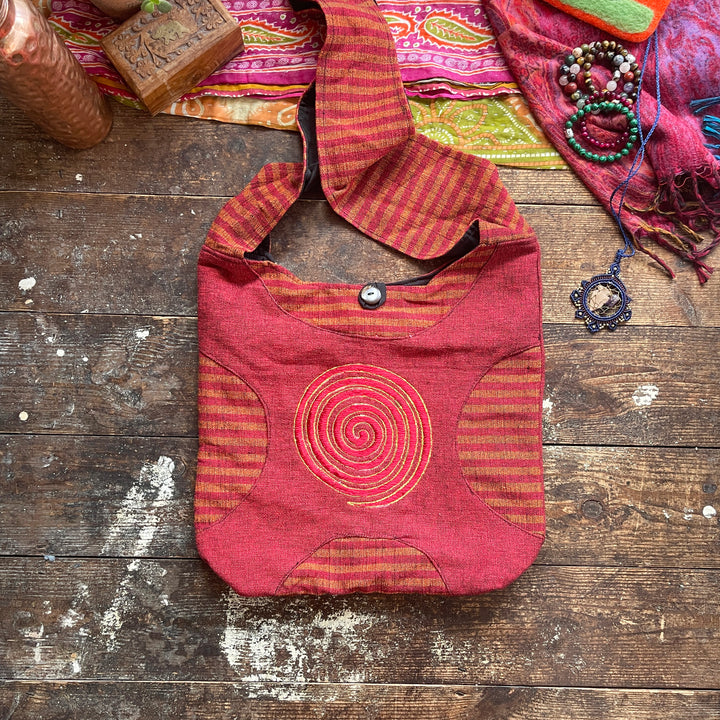 The Spiral Weaved Cotton Embroidered Fair Trade Shoulder Red Earth Bag