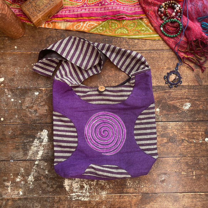 The Spiral Weaved Cotton Embroidered Fair Trade Shoulder Magick Purple Bag