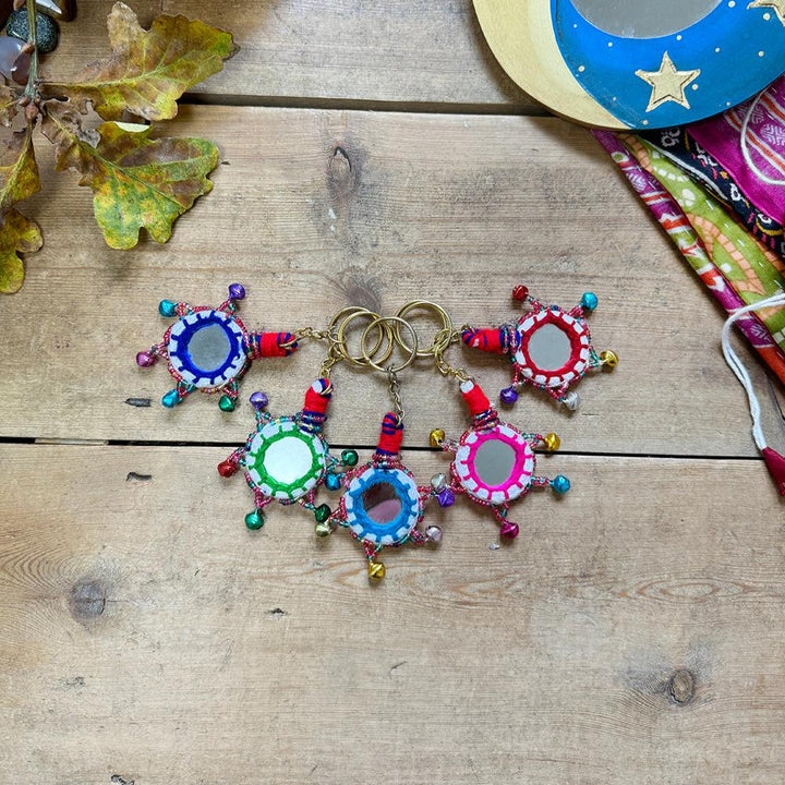 Boho Indian Recycled Mirror Keyring Fair Trade Gift