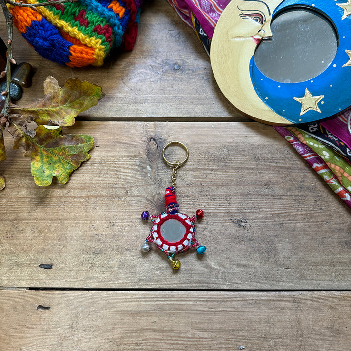 Boho Indian Recycled Mirror Keyring Fair Trade Gift