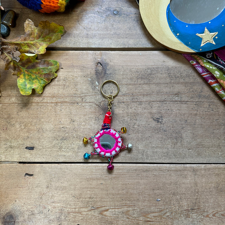 Boho Indian Recycled Mirror Keyring Fair Trade Gift