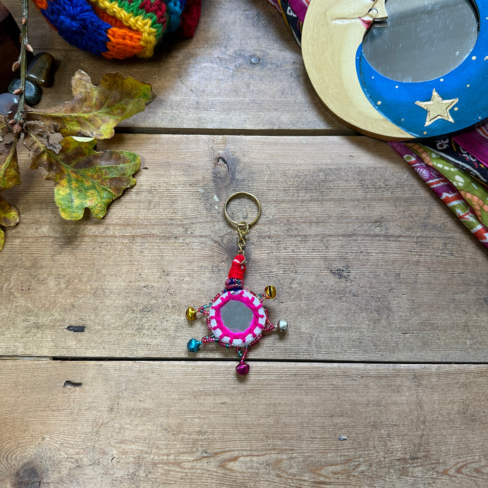 Boho Indian Recycled Mirror Keyring Fair Trade Gift