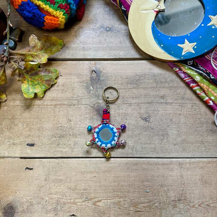 Boho Indian Recycled Mirror Keyring Fair Trade Gift