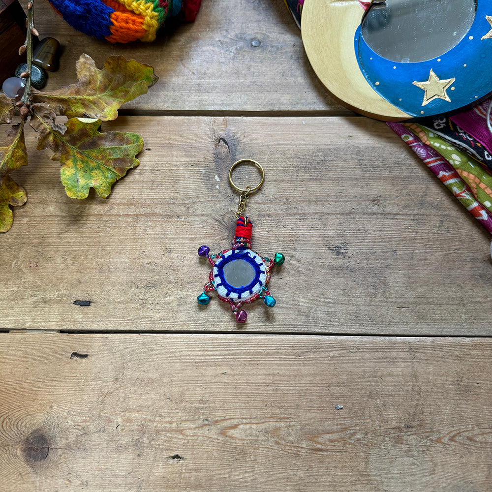 Boho Indian Recycled Mirror Keyring Fair Trade Gift