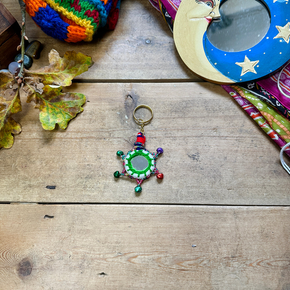 Boho Indian Recycled Mirror Keyring Fair Trade Gift