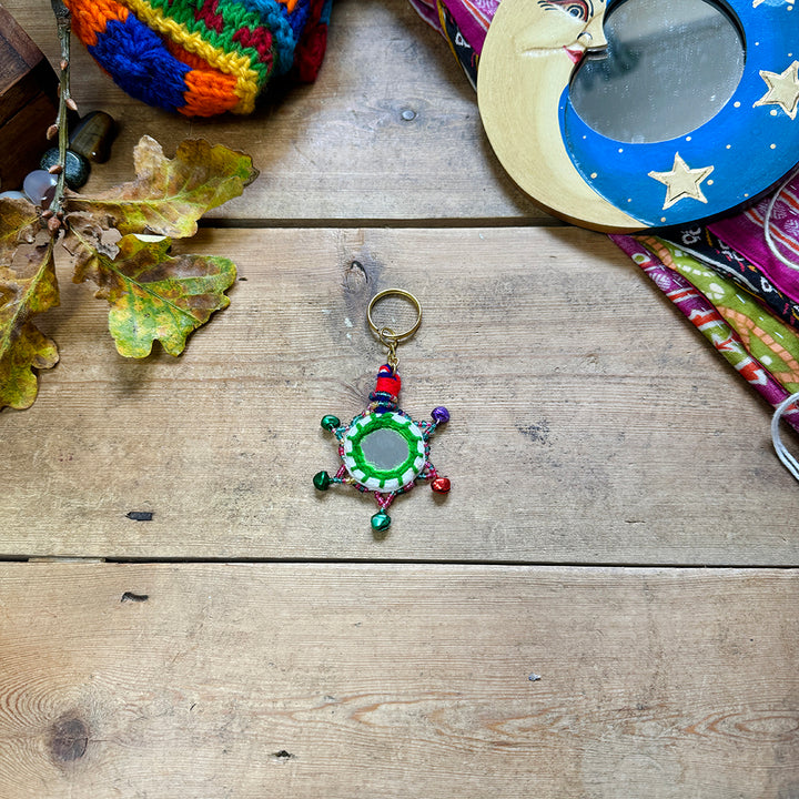 Boho Indian Recycled Mirror Keyring Fair Trade Gift