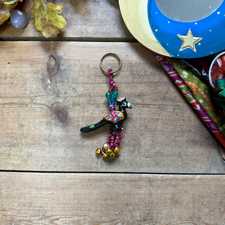 Boho Indian Hand Painted Peacock Bird Keyring Fair Trade Gift