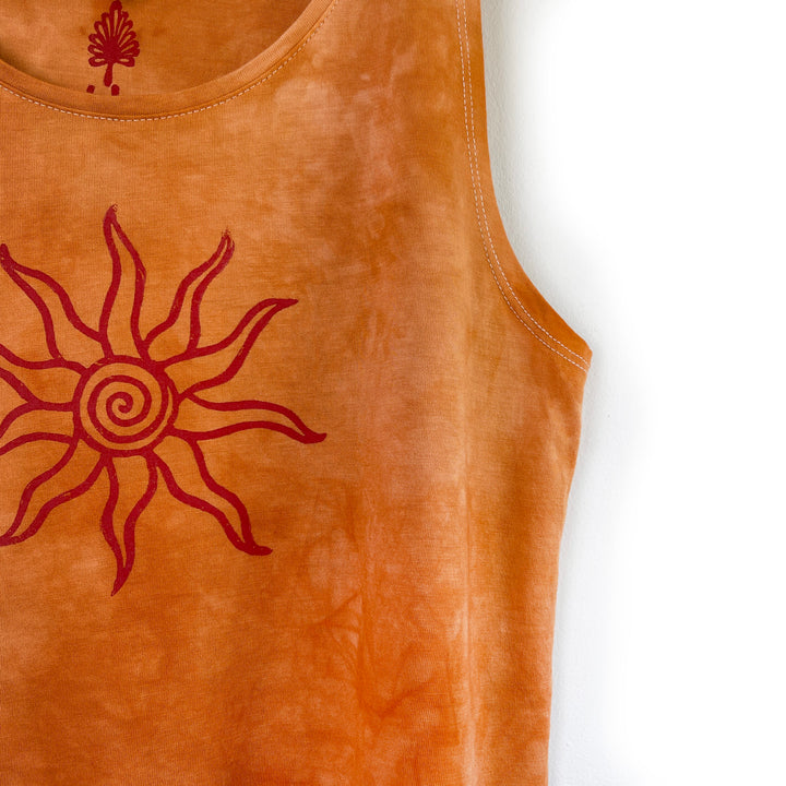The Explorer Ethical Burnt Ochre Camisole - Hand Dyed & Block Printed, Fair Trade, Organic, Vegan and Climate Neutral Hippie Sun Print Top