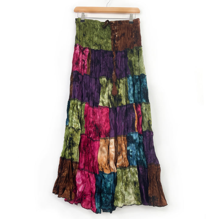 Patchwork Tie Dye Whimsical Skirt, Fair Trade Rainbow Hippie Fairy Maxi Skirt