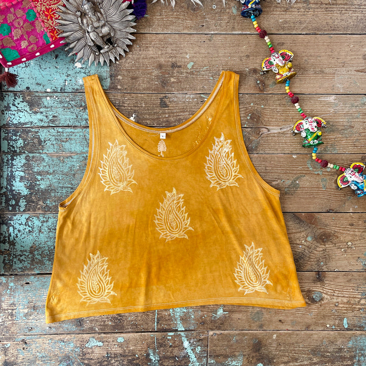 Turmeric Root Ethical Camisole - Hand Dyed & Block Printed, Fair Trade & Climate Neutral Hippie Paisley Print Top