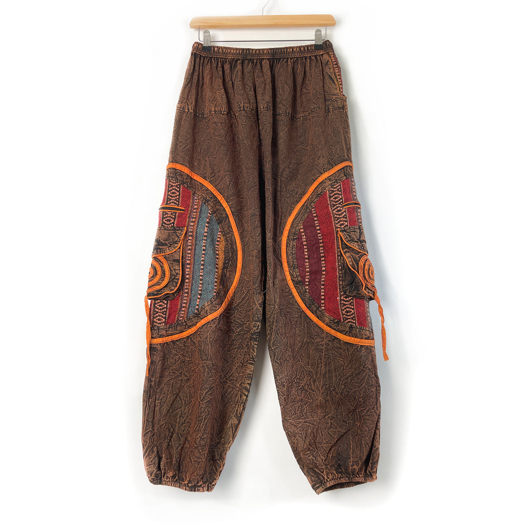 Stonewash & Thai Weave Hippie Trousers - Fair Trade Loose Fit Harem Earthy Tones Pants
