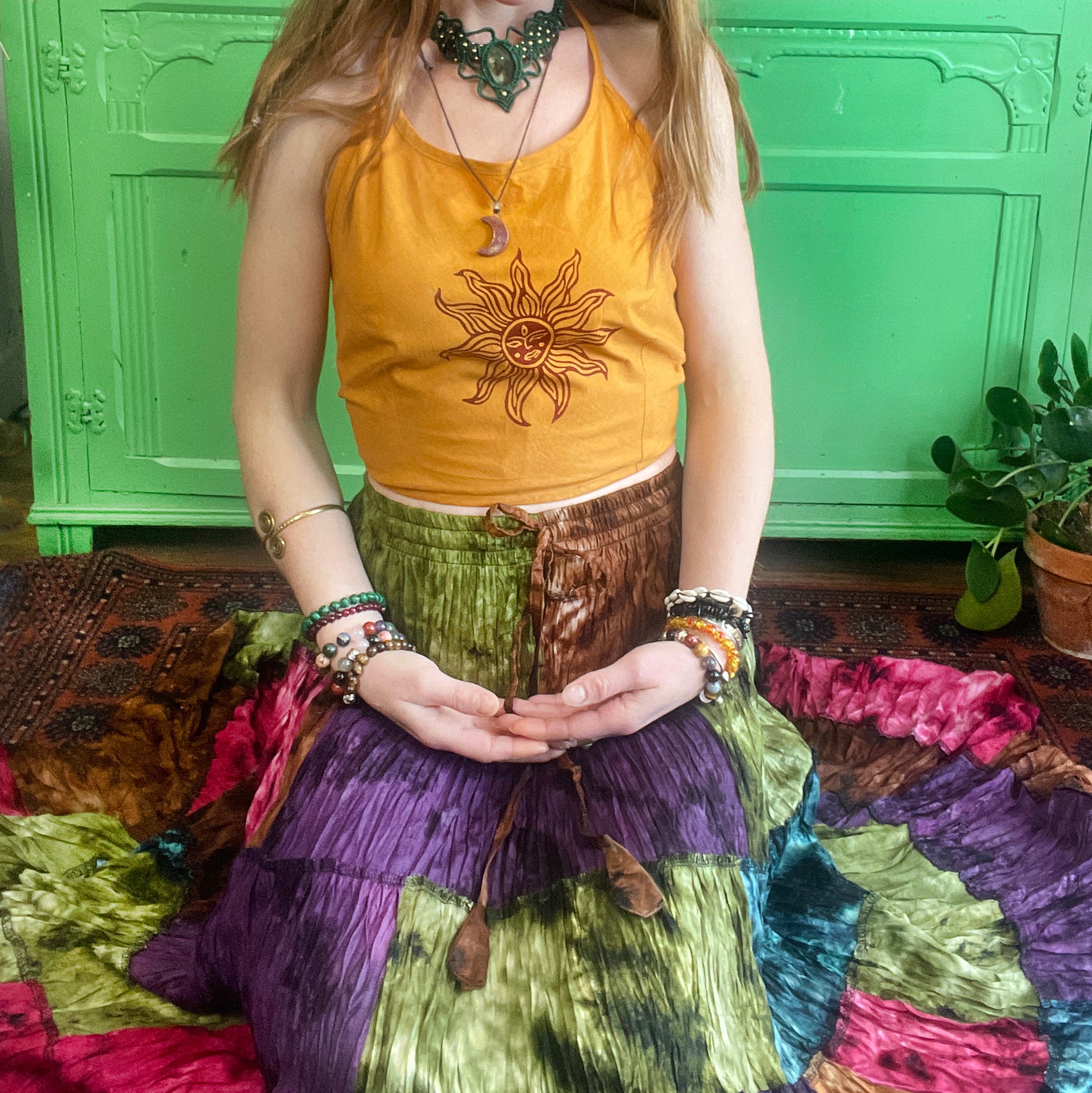 Patchwork Tie Dye Whimsical Skirt, Fair Trade Rainbow Hippie