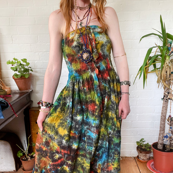 Tie Dye Moon Rainbow Jumpsuit - Fair Trade Handmade Boho Hippie Harem Plus Size - Loose fit Cotton Trousers