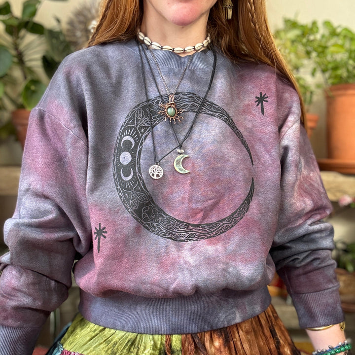 Moon Craft Ethical Sweater - Hand Dyed & Block Printed, Organic, Fair Trade, Climate Neutral Hippie Moon Sweatshirt