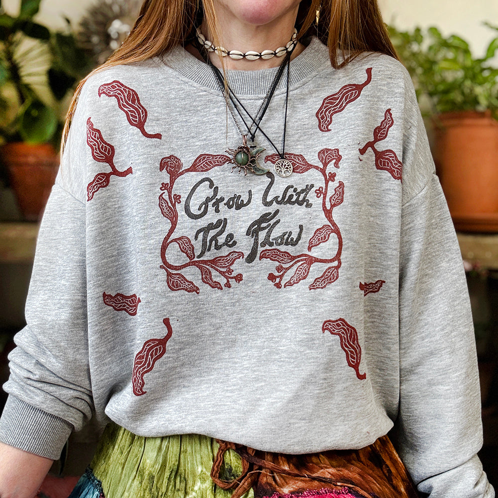 Grow With The FLow Sweater - Hand Printed Leaf Print, Organic Cotton, Fair Trade Sweatshirt