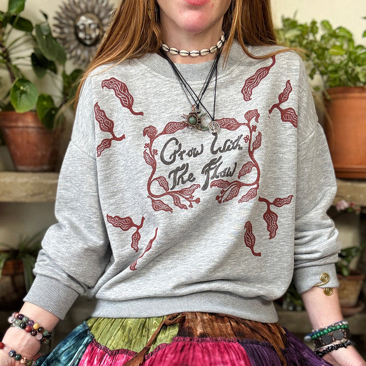 Grow With The FLow Sweater - Hand Printed Leaf Print, Organic Cotton, Fair Trade Sweatshirt