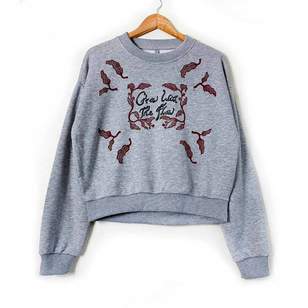 Grow With The FLow Sweater - Hand Printed Leaf Print, Organic Cotton, Fair Trade Sweatshirt