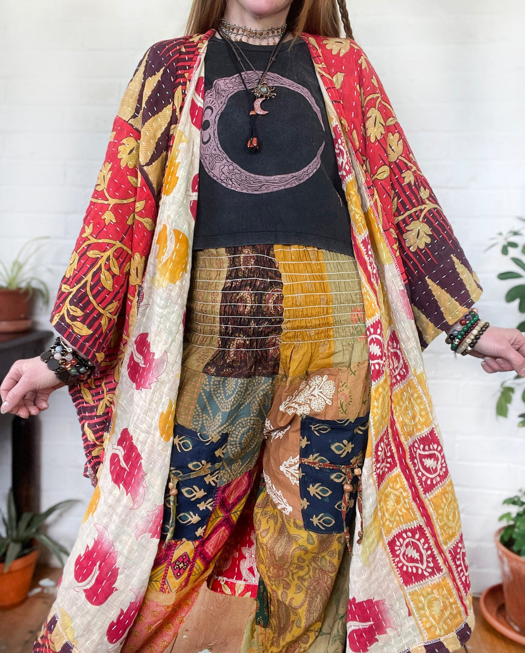 Kantha Kimono Handmade Fair Trade Indian Recycled Kantha Cotton Lily Leaf