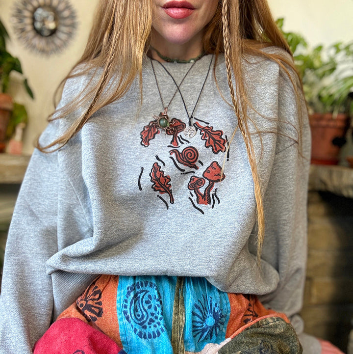 Under The Oak Tree Sweater - Hand Printed Nature Print, Organic Cotton, Fair Trade  Sweatshirt