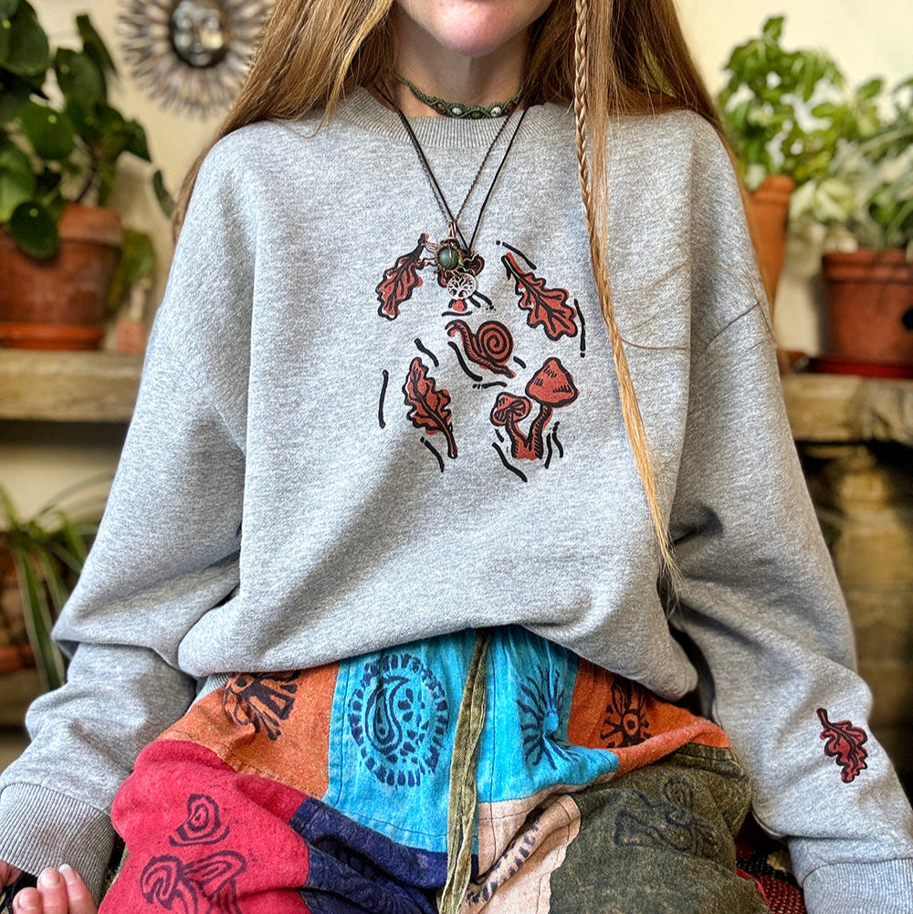 Under The Oak Tree Sweater - Hand Printed Nature Print, Organic Cotton, Fair Trade  Sweatshirt