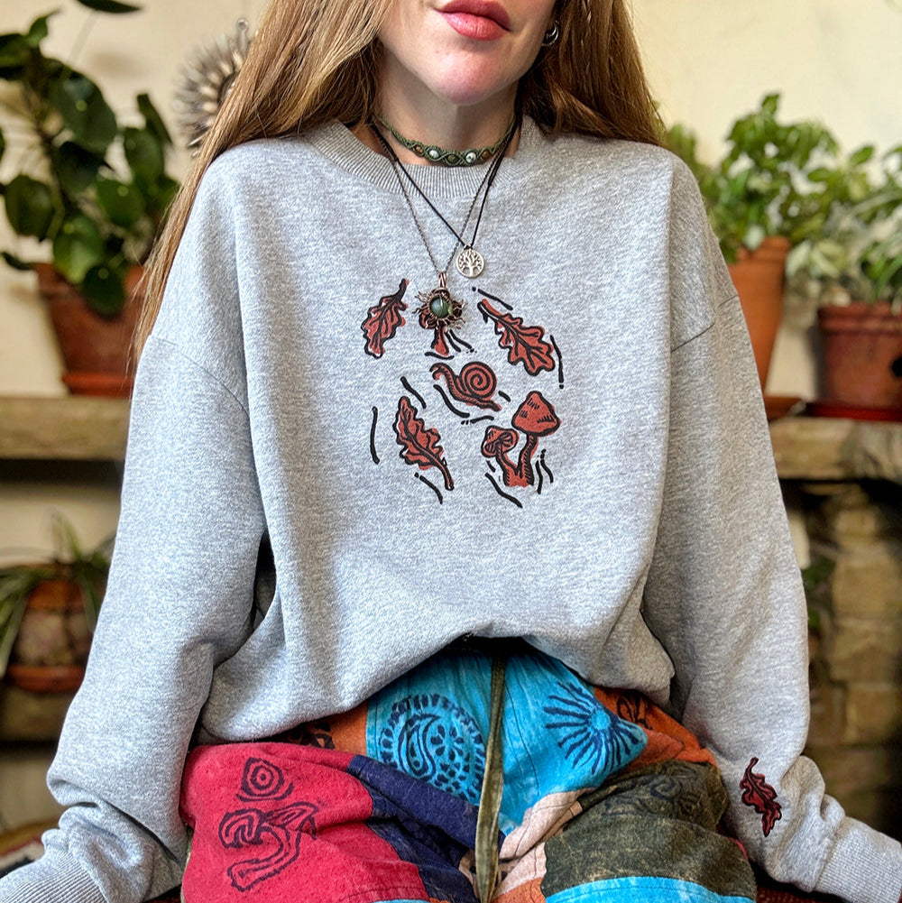 Under The Oak Tree Sweater - Hand Printed Nature Print, Organic Cotton, Fair Trade  Sweatshirt