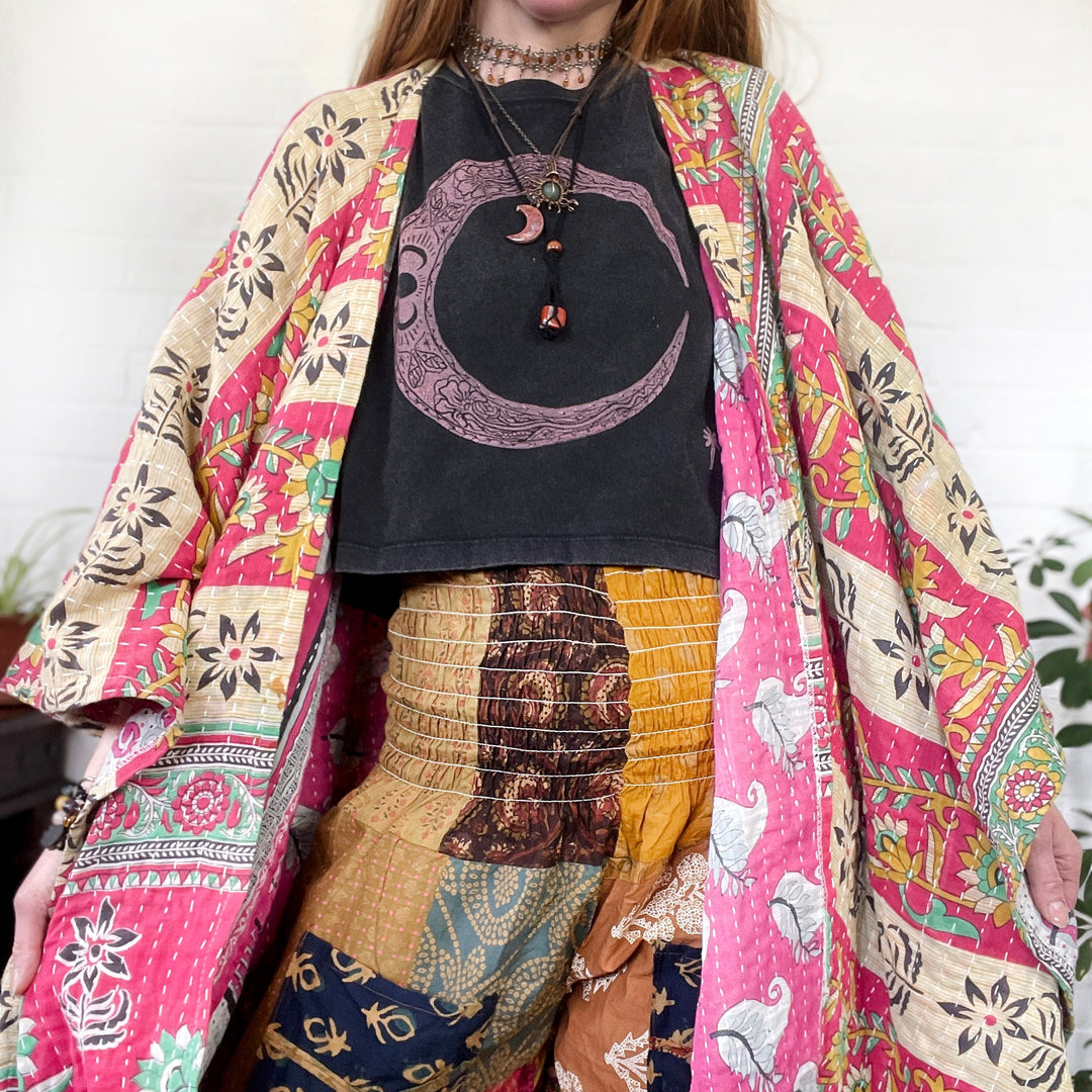 Kantha Kimono Handmade Fair Trade Indian Recycled Kantha Cotton Pushkar Lily