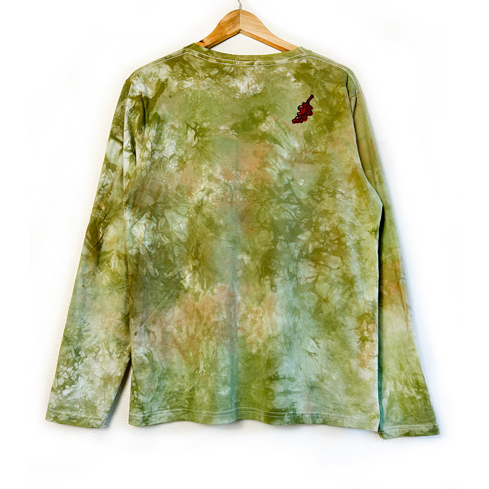 Under The Oak Tree, Ethical Long Sleeve T-Shirt in Earthy Moss Green, Block Printed, Vegan, Organic & Fair Trade