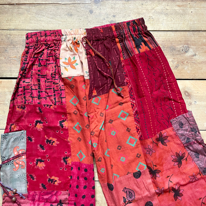 Indian Patchwork Earthy Tone Harem Hippie Trousers Fair Trade One Size Loose Fit Pants