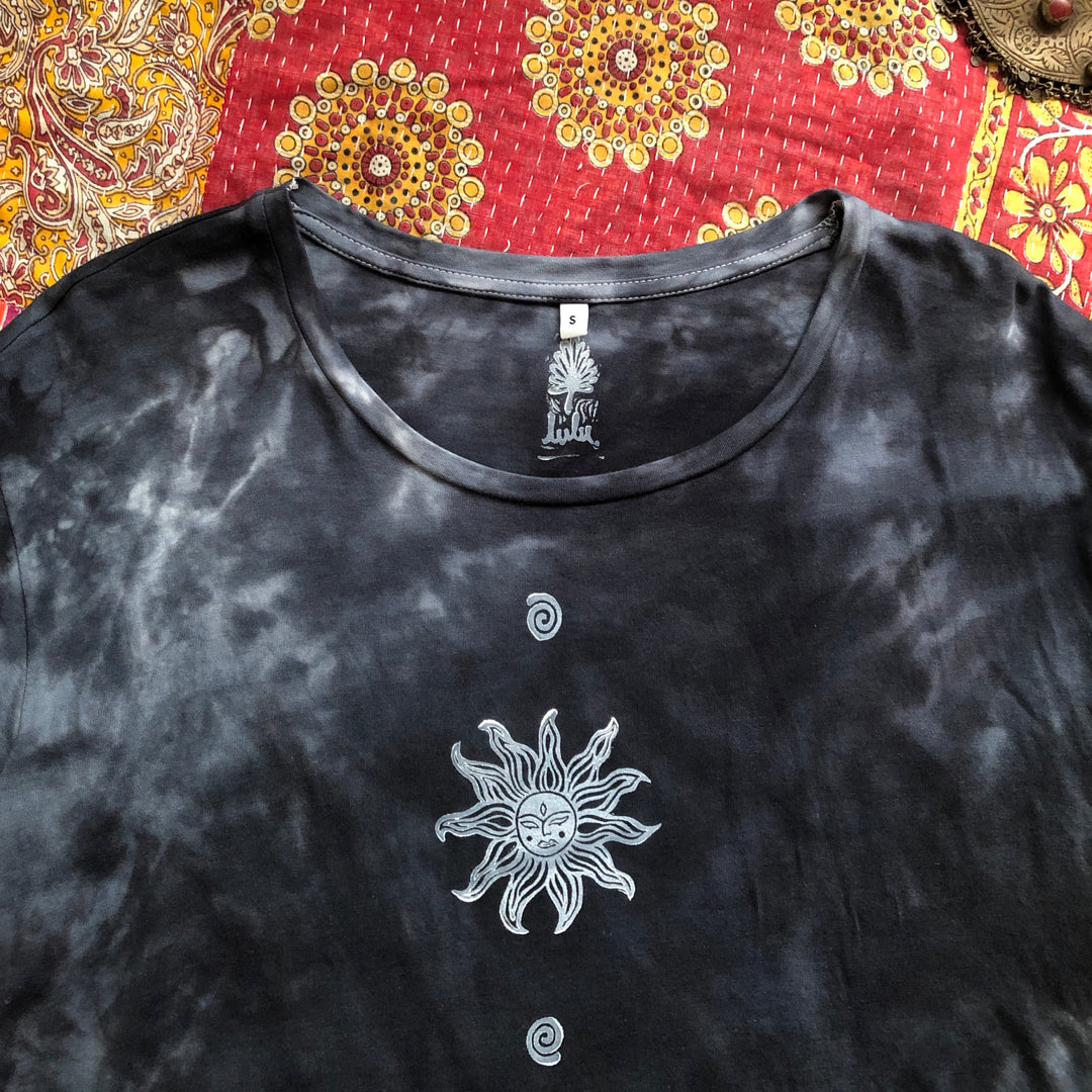 Palolem Ocean - Ethical Boxy Fit T-Shirt, Hand Dyed & Block Printed, Organic Cotton, Fair Trade Hippie Sun Top