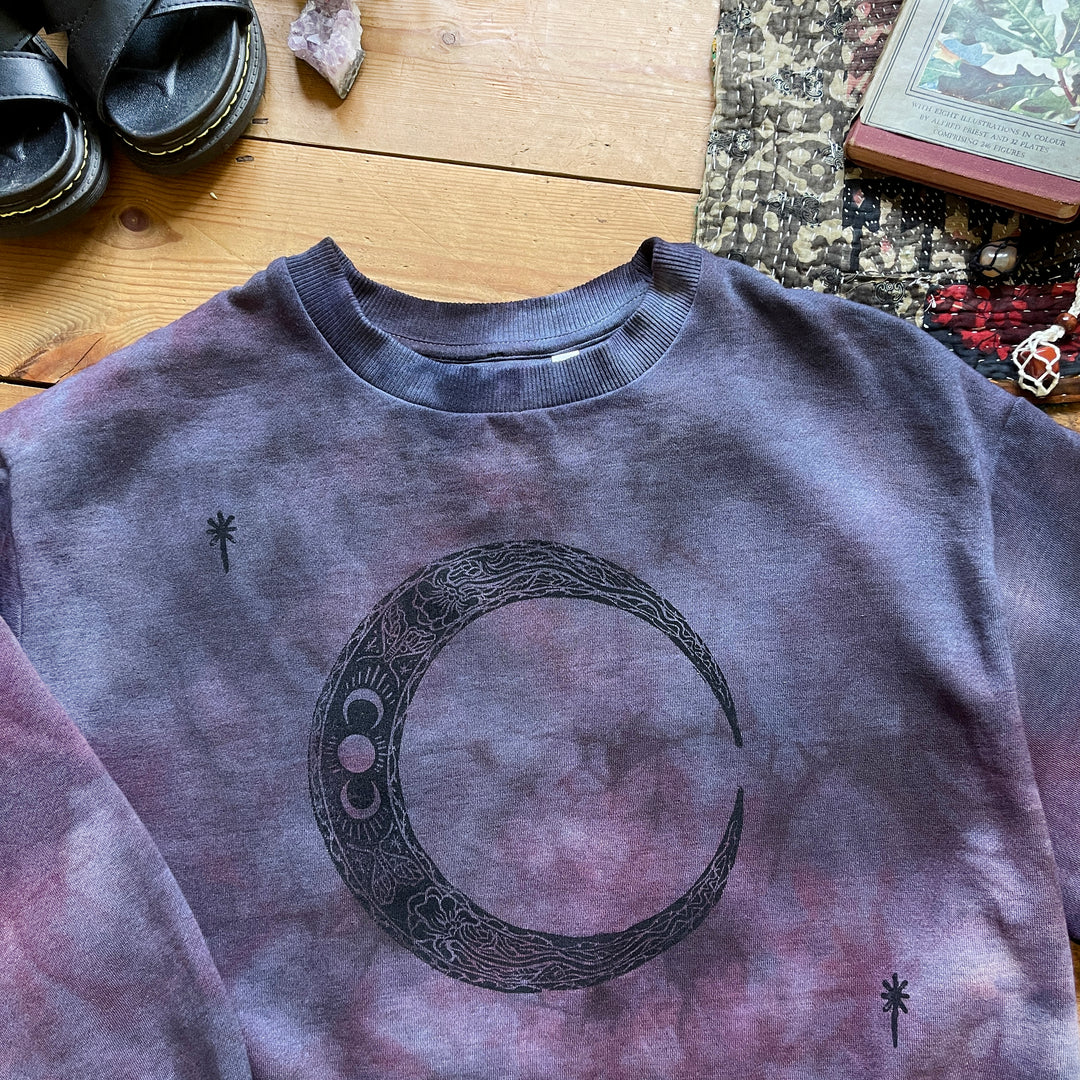 Moon Craft Ethical Sweater - Hand Dyed & Block Printed, Organic, Fair Trade, Climate Neutral Hippie Moon Sweatshirt