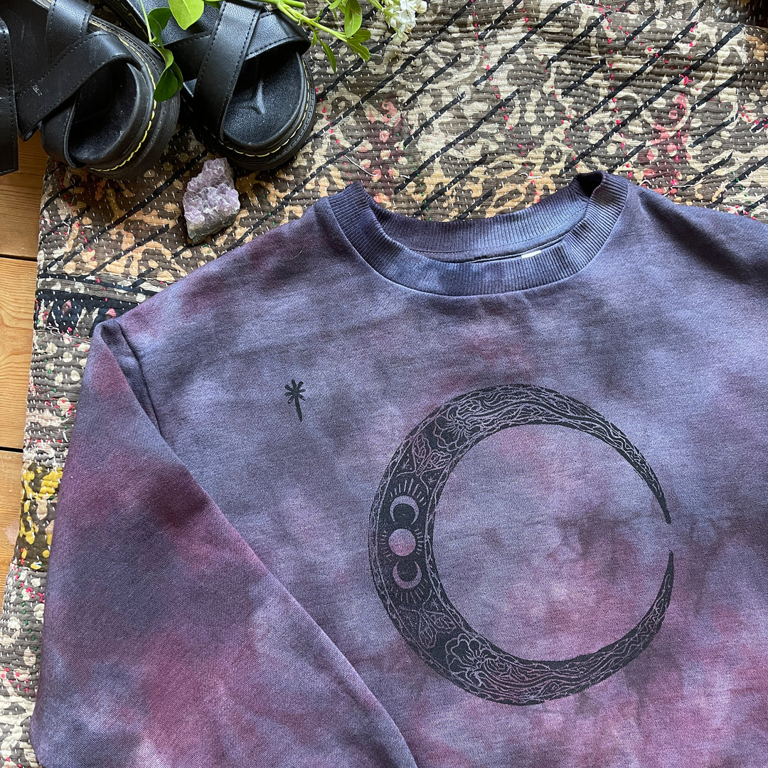 Moon Craft Ethical Sweater - Hand Dyed & Block Printed, Organic, Fair Trade, Climate Neutral Hippie Moon Sweatshirt