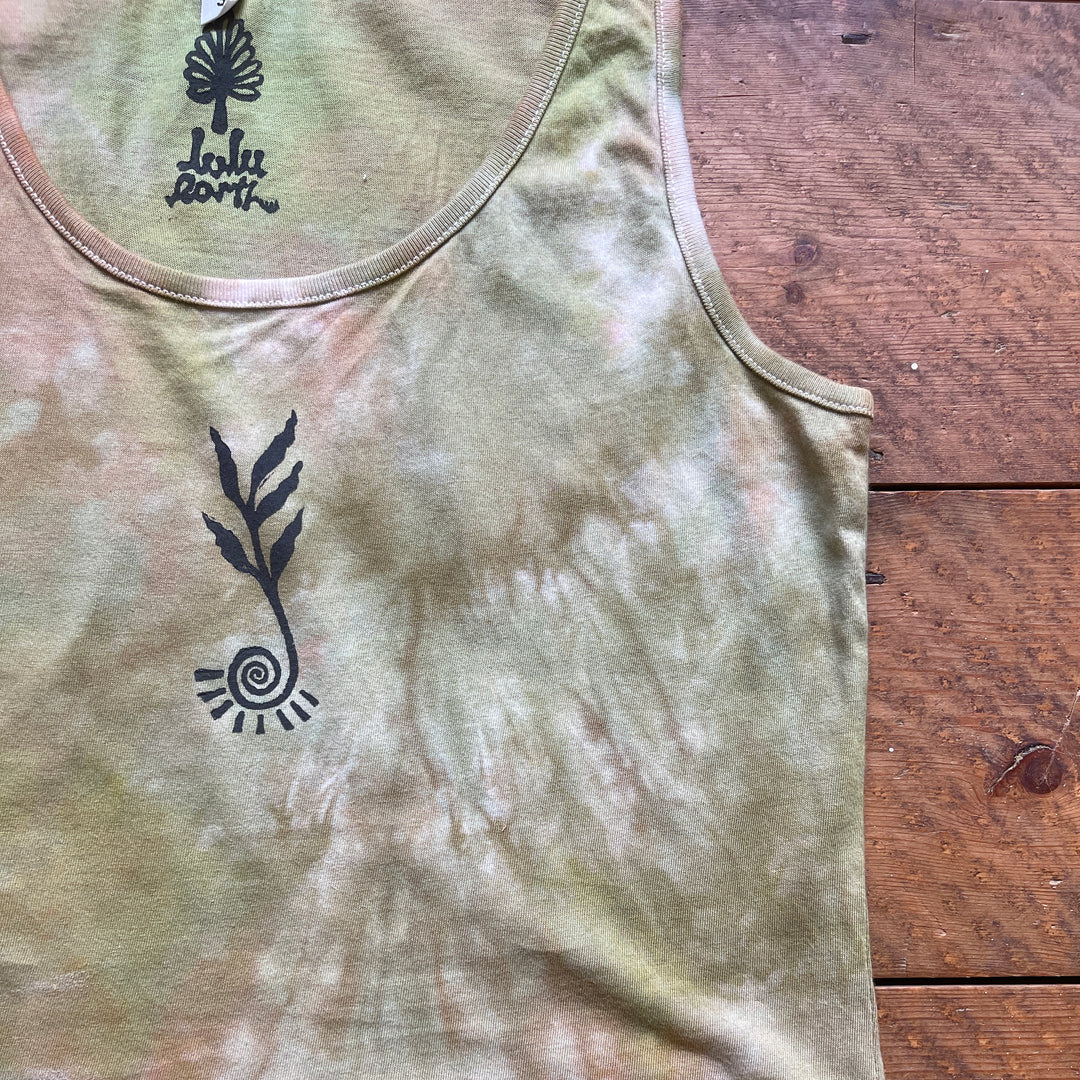 The Forager Ethical Tank, Forest Floor Green Hand Dyed & Block Printed, Organic Vegan Cotton Fair Trade Top