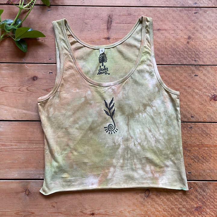 The Forager Ethical Tank, Forest Floor Green Hand Dyed & Block Printed, Organic Vegan Cotton Fair Trade Top
