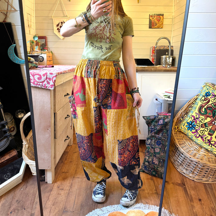Indian Patchwork Islander Harem Hippie Trousers Fair Trade One Size Loose Fit Pants