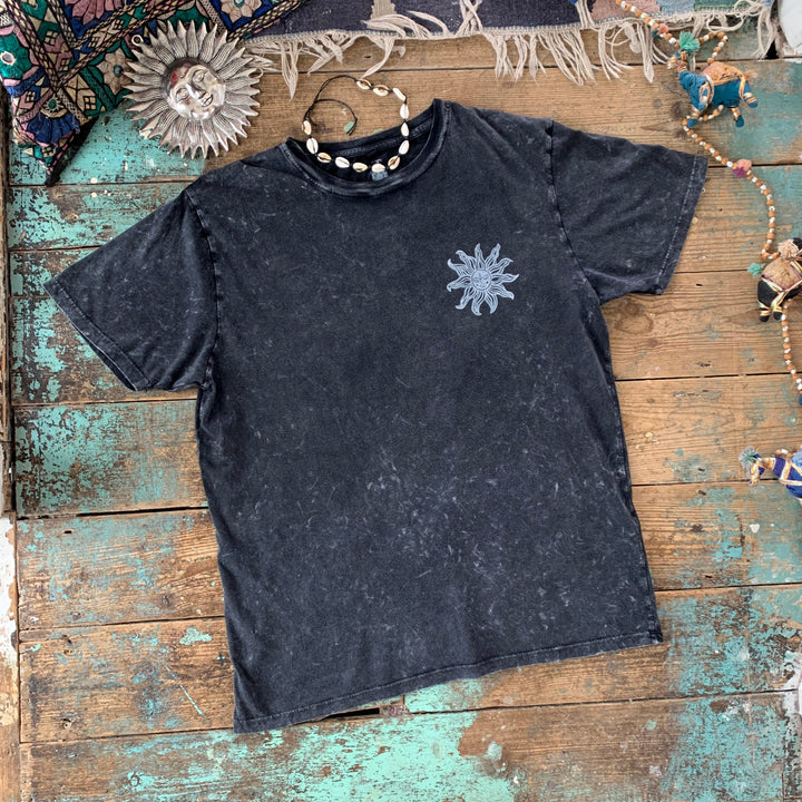 Palolem Ocean Ethical Unisex Tee, Block Printed Sun, Stone Wash Oversize Plus Size, Fair Trade, Vegan Approved, Organic Cotton T-Shirt