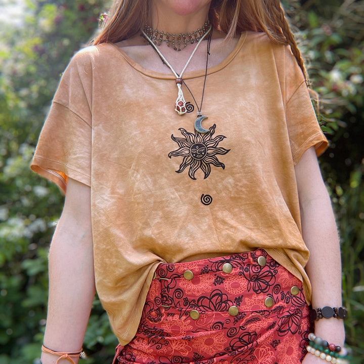 Ochre Palolem Ocean Ethical Boxy Fit Tee, Hand Dyed &amp; Block Printed Organic Vegan Free Trade T-Shirt