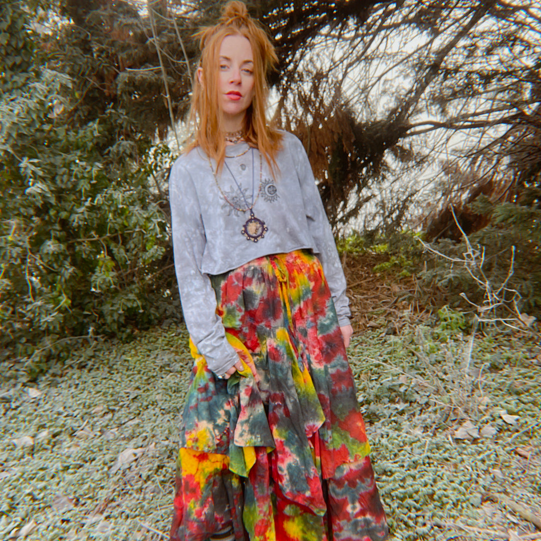 Pixie Hem Tie Dye Maxi Skirt, Handmade Fair Trade Layered Cotton Rainbow Hippie Fairy Skirt